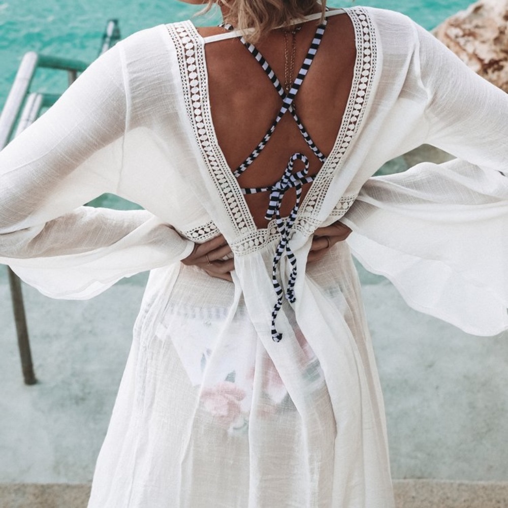 White Open Back Self-Tie Cover Up